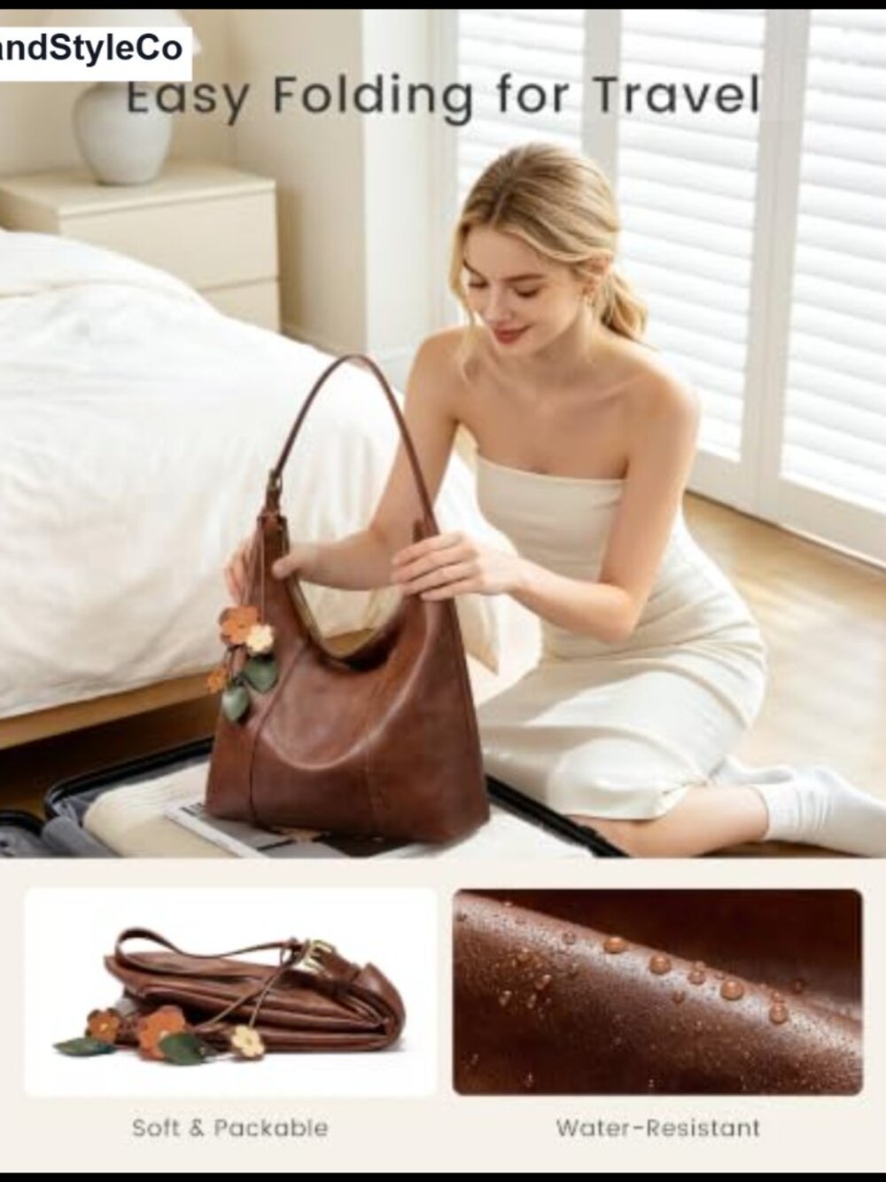 Vegan Leather Hobo Shoulder Bag Tote Purse for Women Fits 14" Laptop - Picture 5 of 5